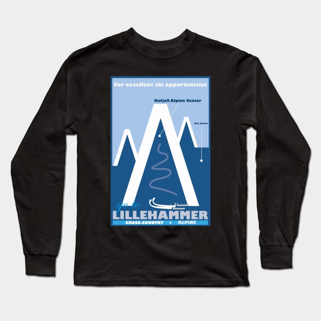 Lillehammer,Norway, Ski Travel Poster Long Sleeve T-Shirt by BokeeLee